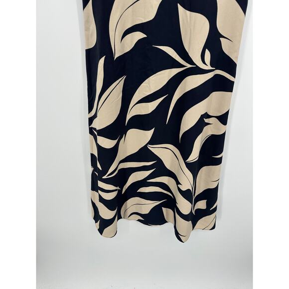 Ann Taylor Women Navy Blue Cream Leafed Midi Dress Size 2 Flare Office Career - Picture 3 of 7